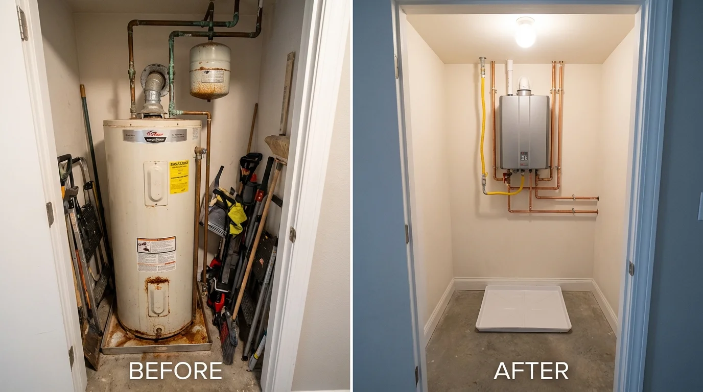 Tank water heater versus wall-mounted tankless unit comparison for Cloverport, KY homeowners