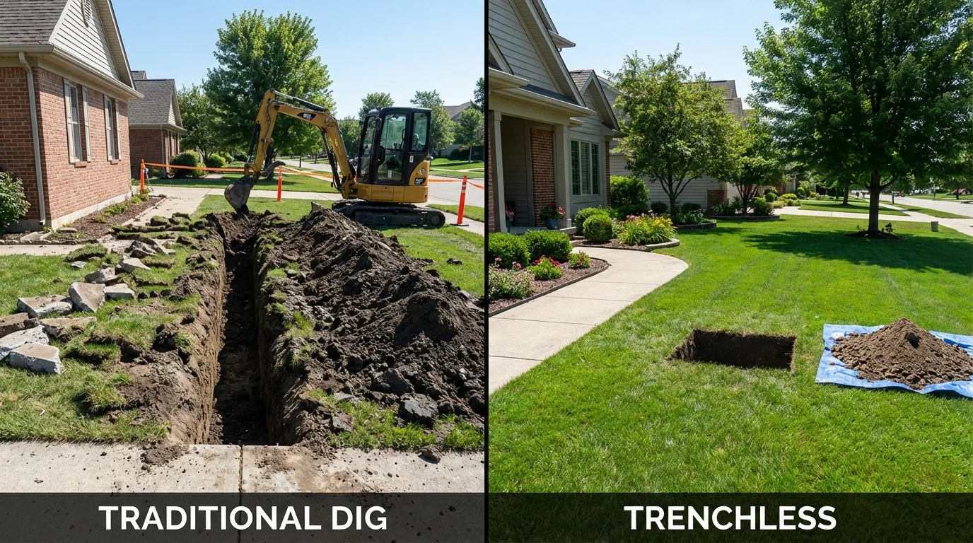 Trenchless sewer repair with minimal yard damage versus traditional excavation in Cloverport, KY
